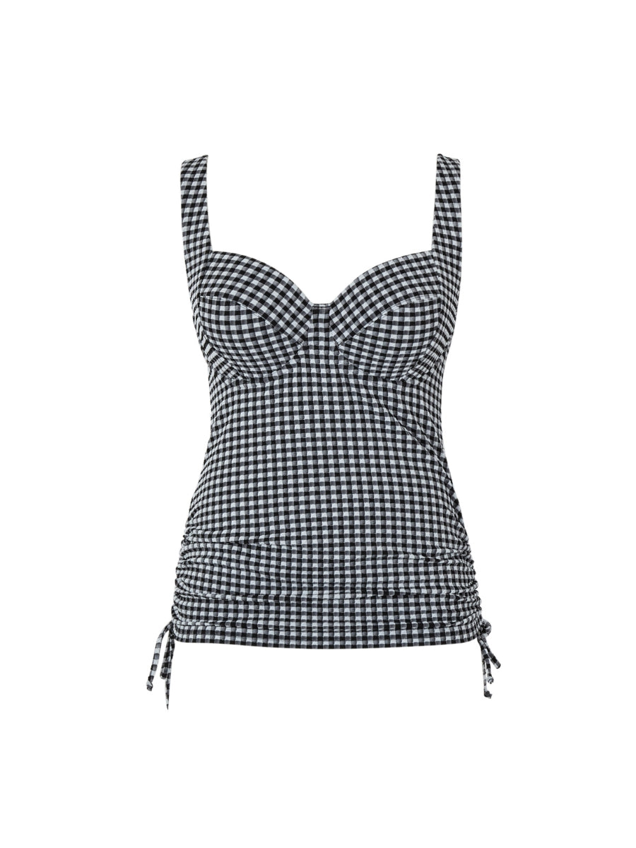 Gingham Iris Balcony Tankini Top - Black Gingham