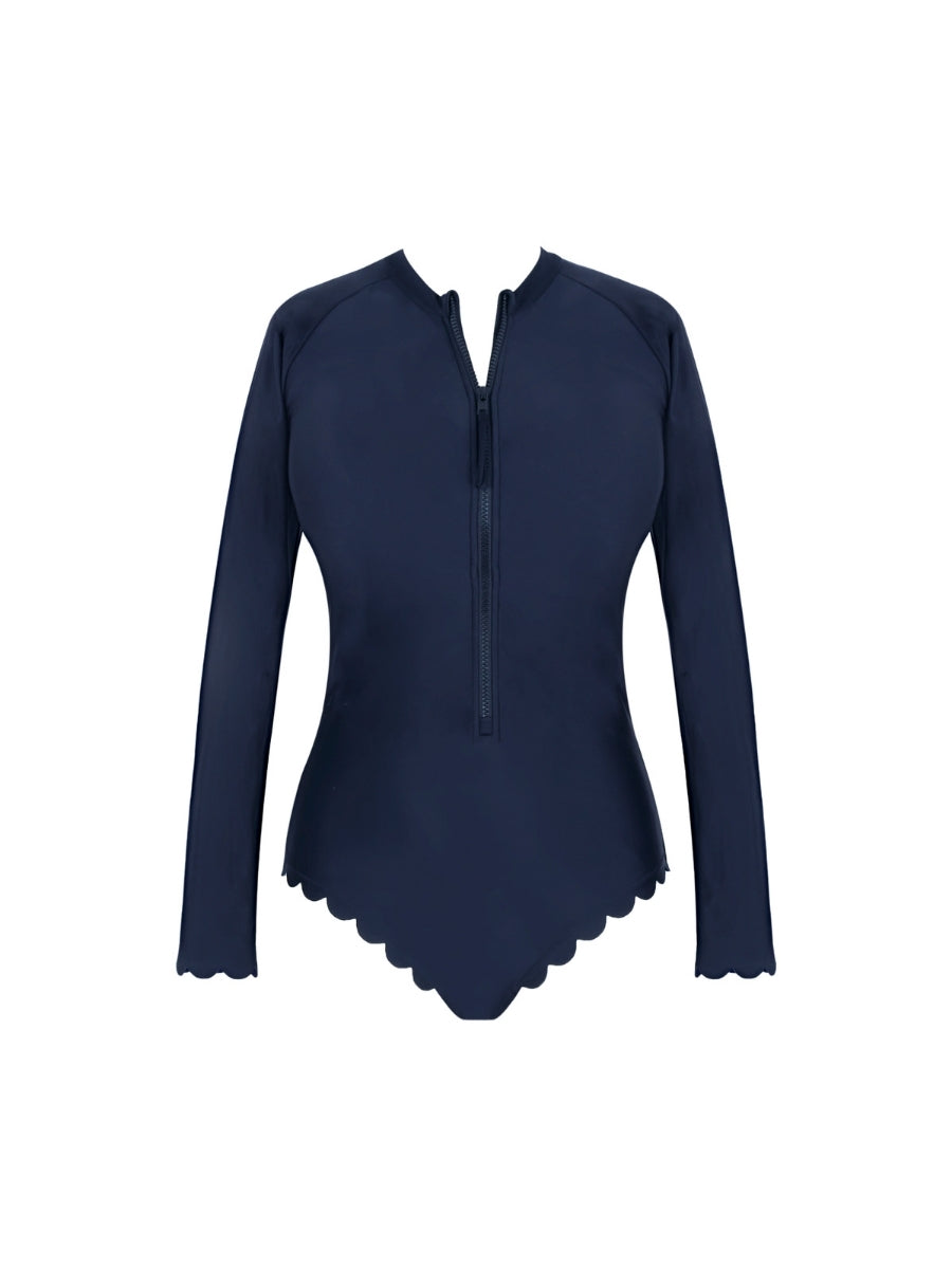 Signature Scallop Grace Long Sleeve Swimsuit - Signature Ink Blue