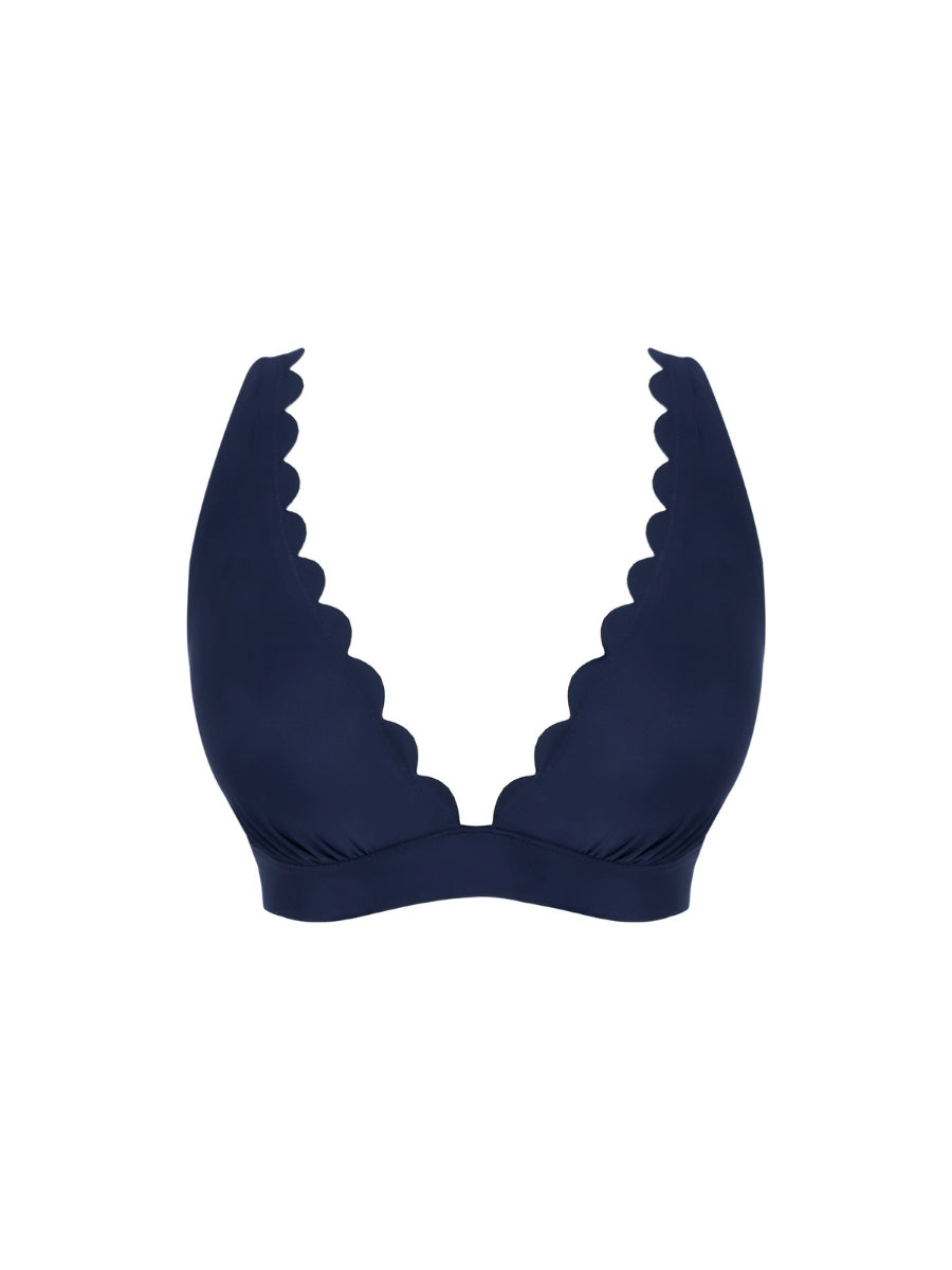 Signature Scallop Kara Plunge Bikini Top - Signature Ink Blue