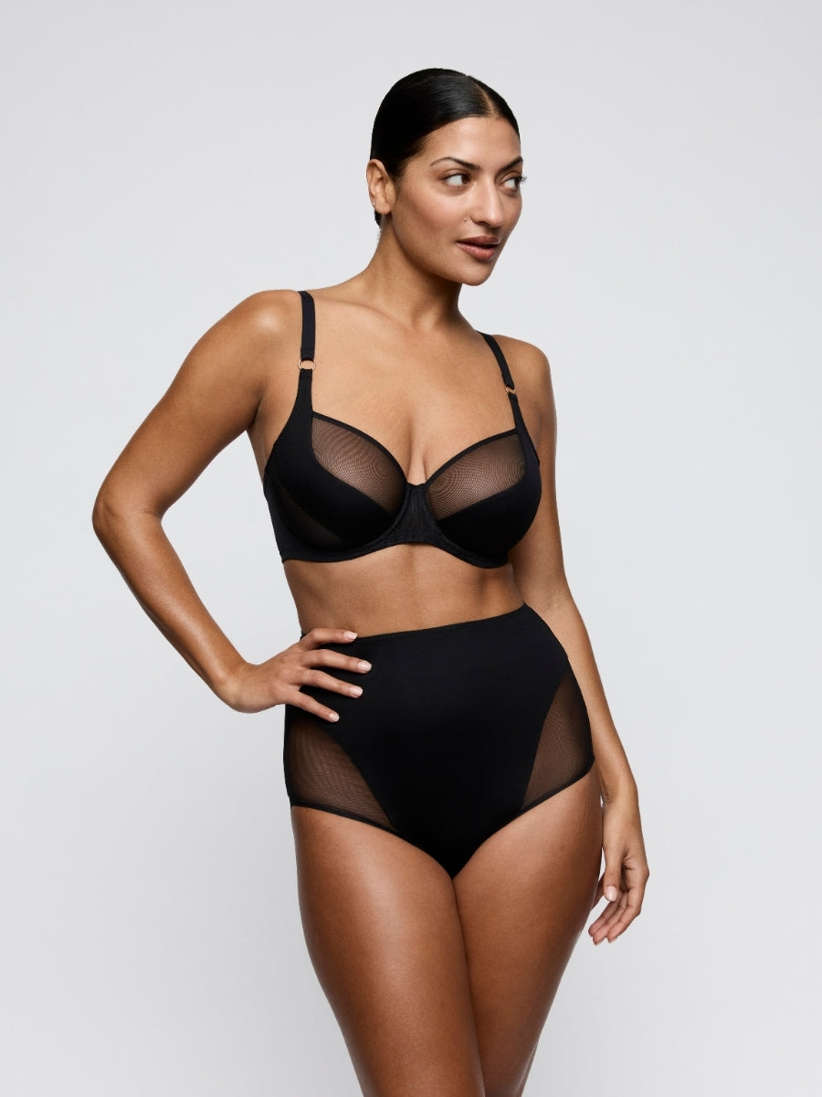 Sheary Vertical Seam Balcony Bra - Black