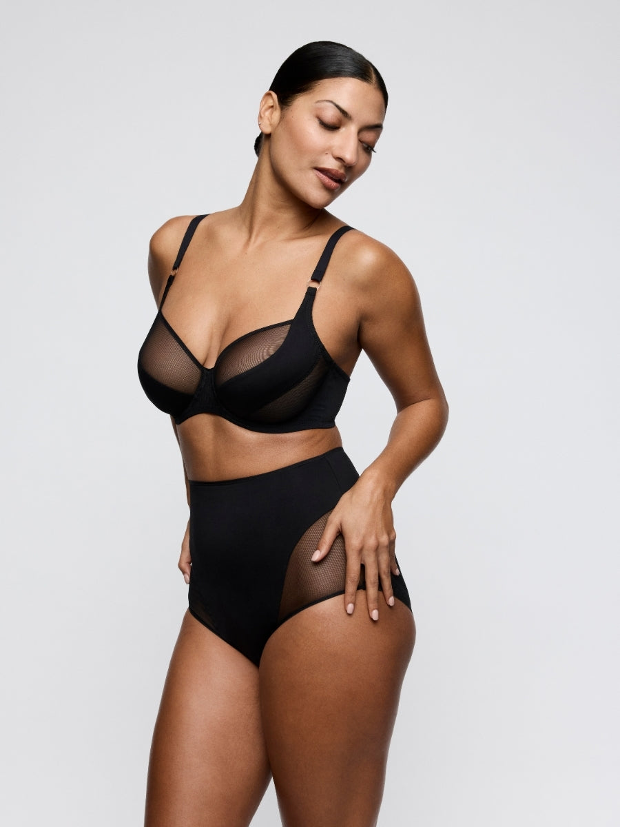 Sheary Vertical Seam Balcony Bra - Black