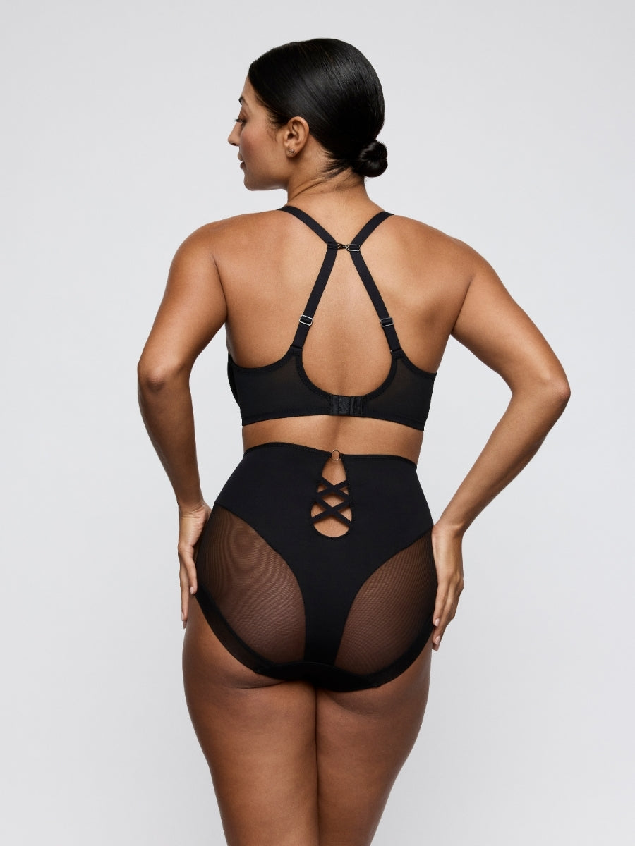 Sheary Vertical Seam Balcony Bra - Black