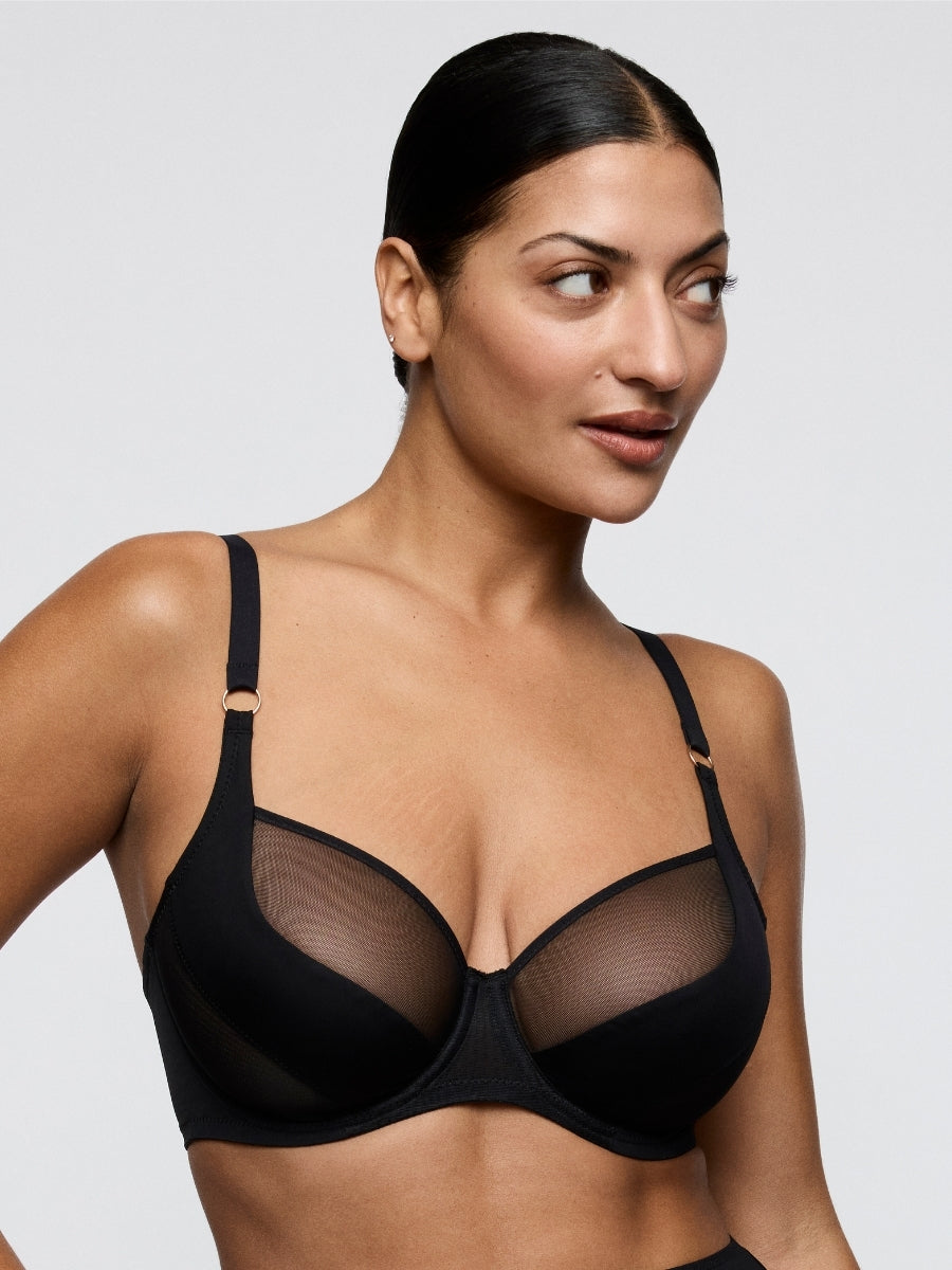Sheary Vertical Seam Balcony Bra - Black