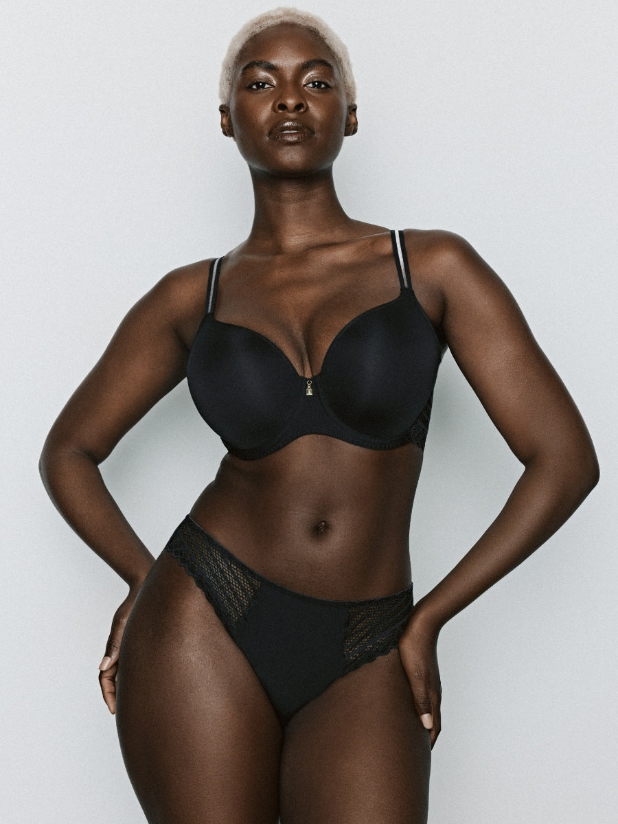 Twist Side Padded Heartshape Bra - Charcoal