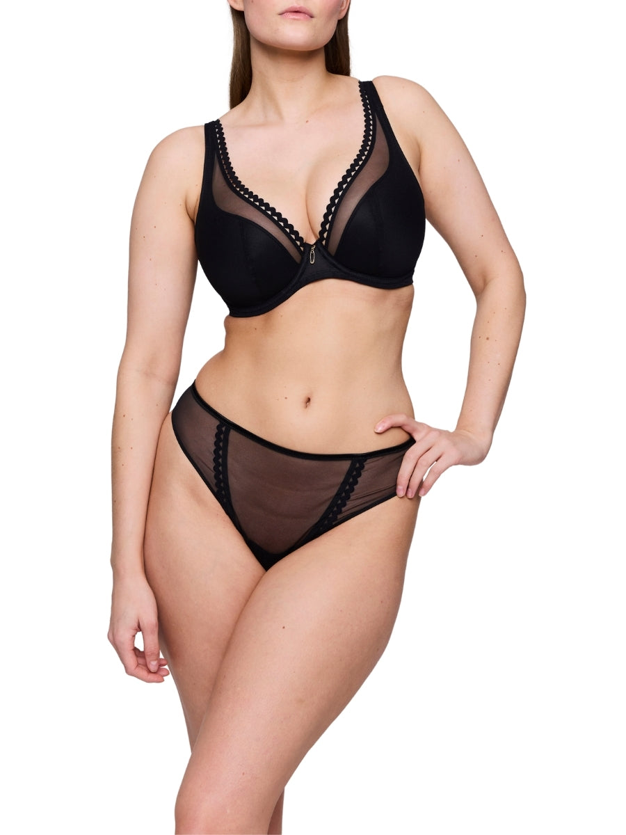 Vivgirl Half Padded Plunge Bra - Black