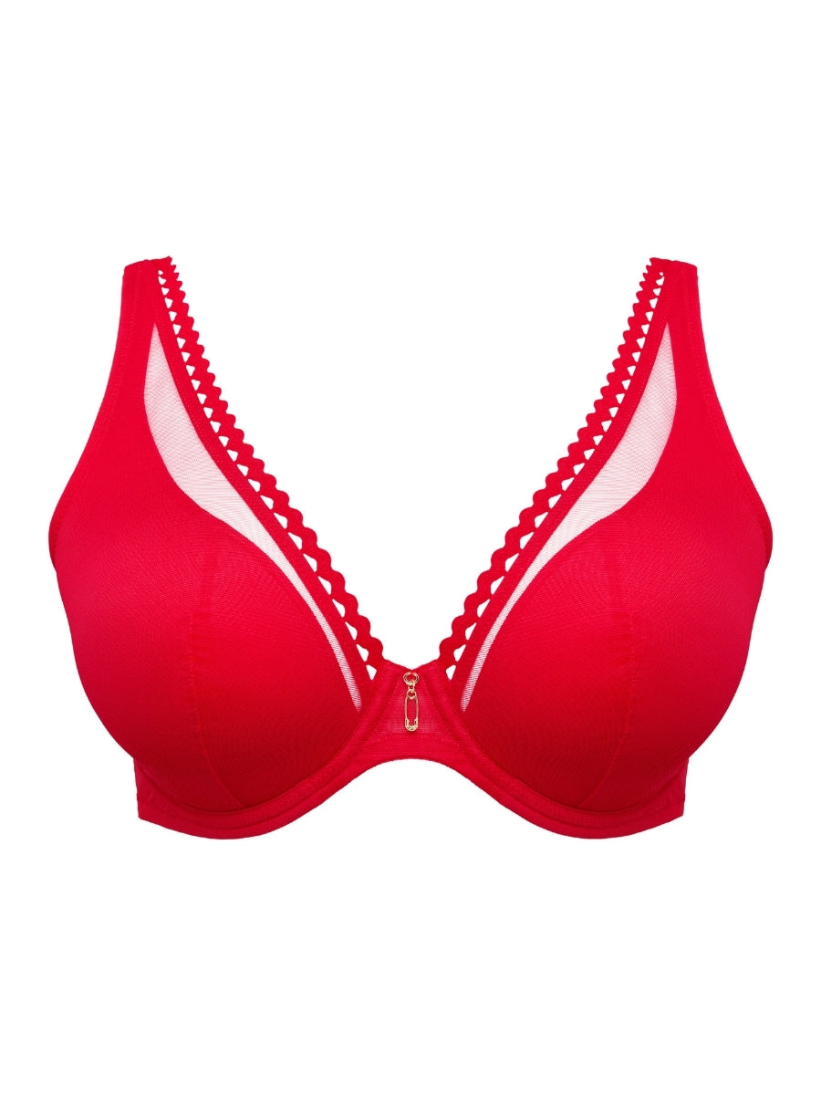 Wowgirl Half Padded Plunge Bra - True Red