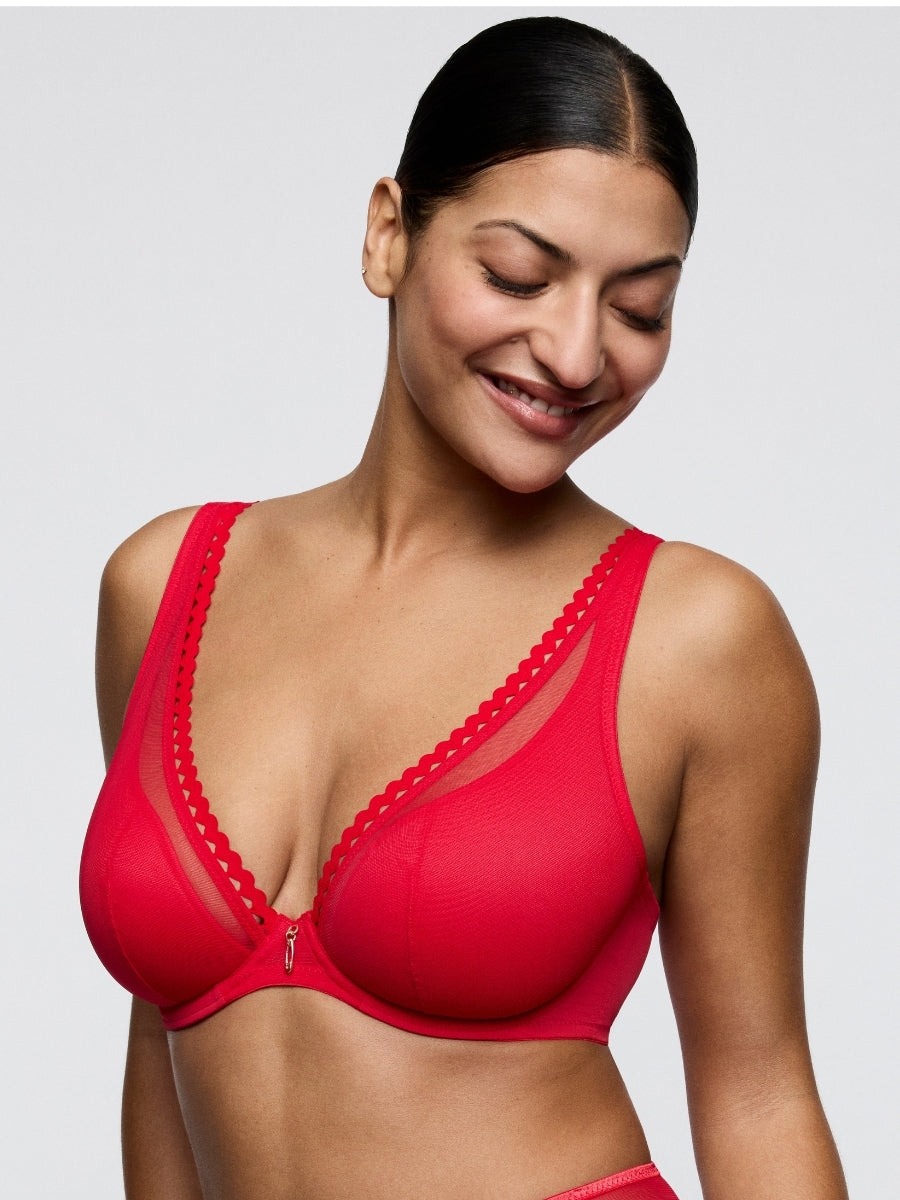 Wowgirl Half Padded Plunge Bra - True Red