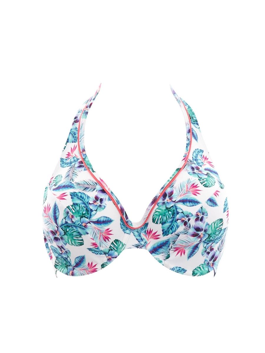 panache elle halterneck bikini top white/tropical