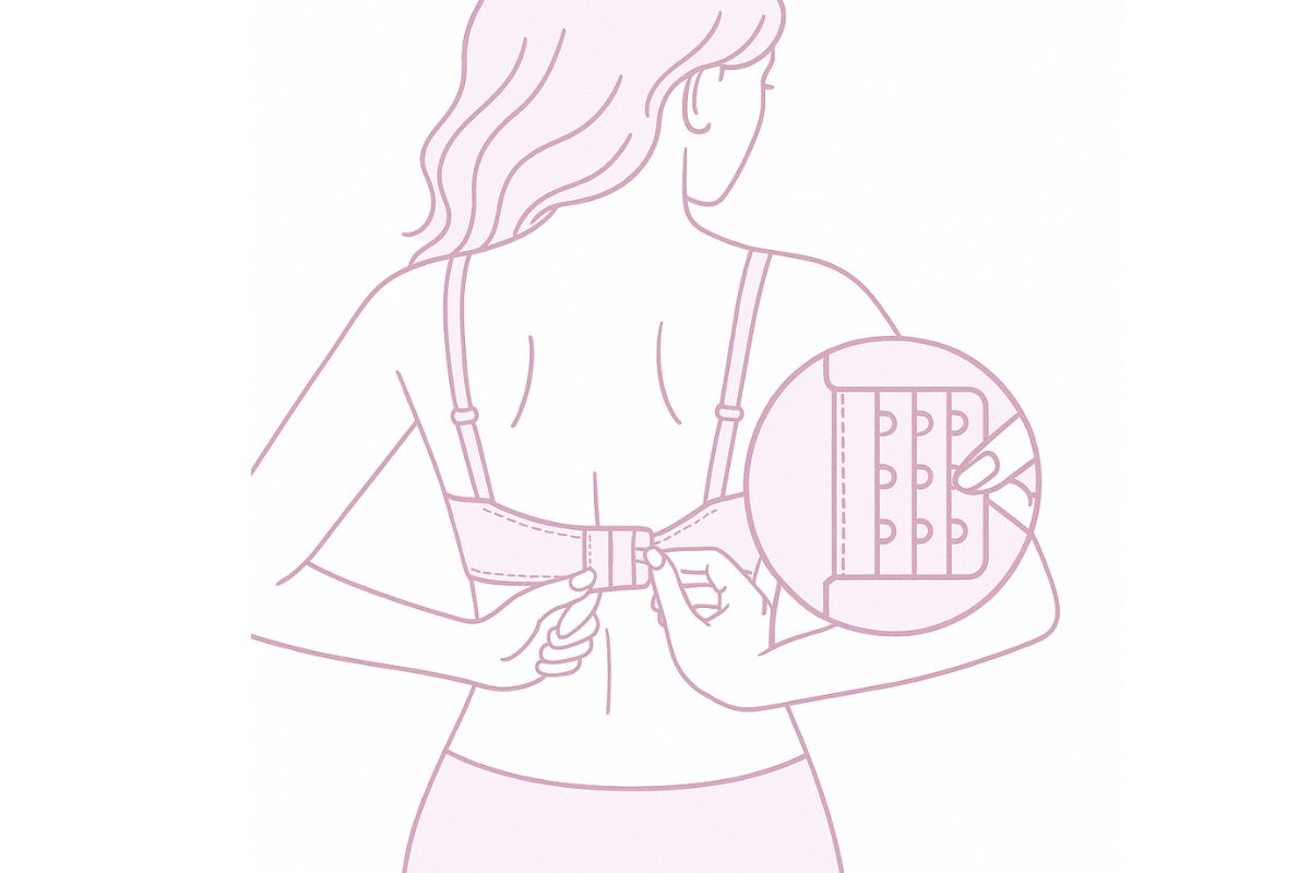 Illustration of bra hook positions: loosest, middle, tightest