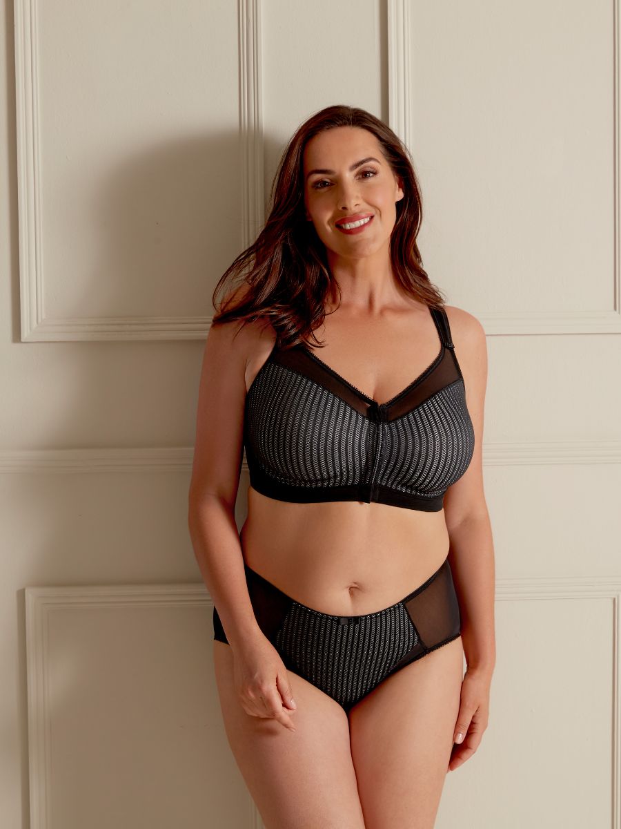 berlei beauty stripe front fastening bra black grey