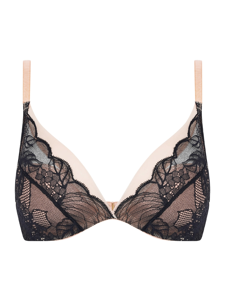 chantelle midnight flowers plunge t shirt bra black