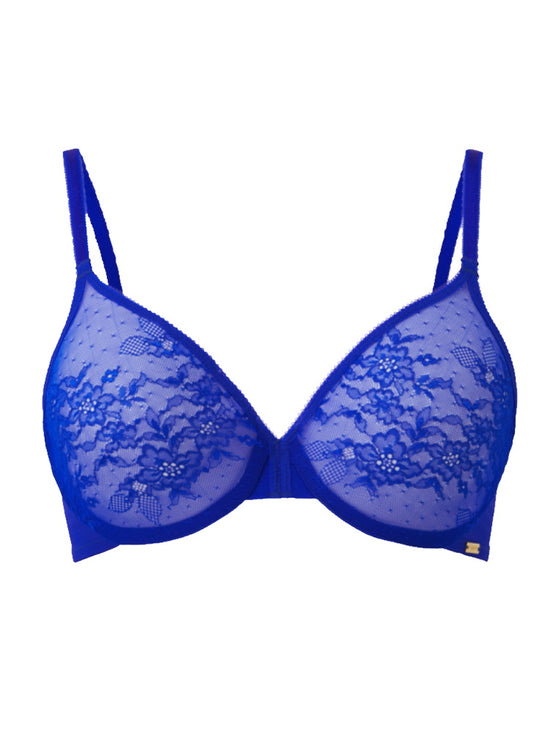 Gossard Glossies Lace Sheer Moulded Bra - Electric Blue | BraForMe